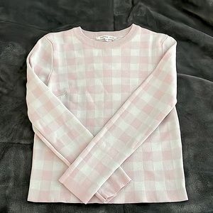 Pink and white long sleeve shirt, slightly cropped